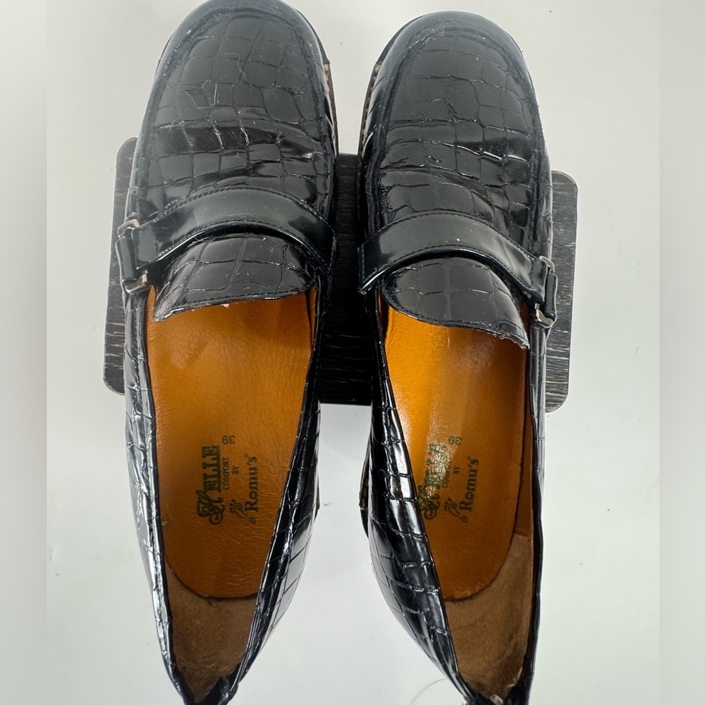 Helle Comfort Remu’s Black Croc Embossed Comfort Loafers Women’s 8.5 - Picture 2 of 9